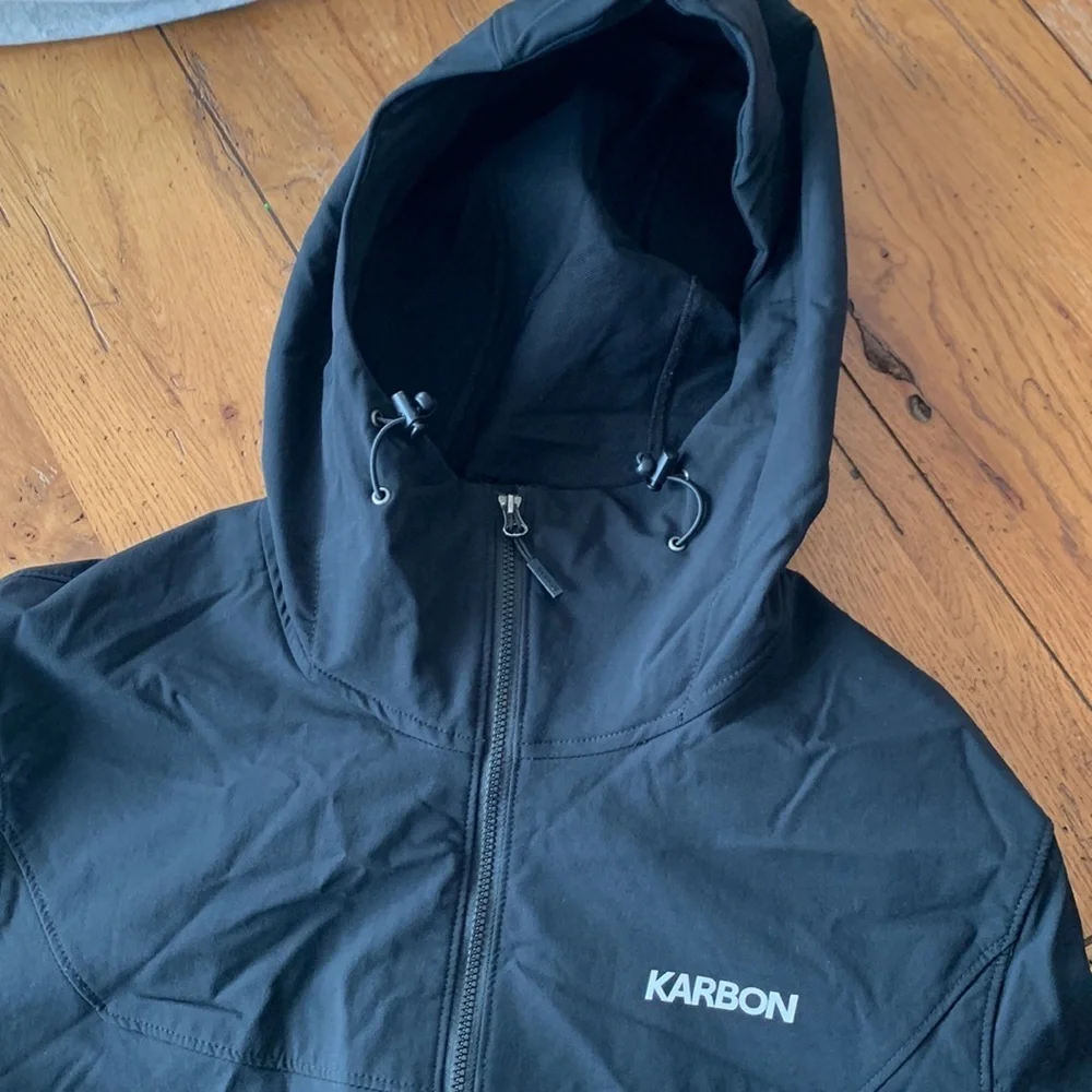 Karbon Men’s Performance Shell Jacket with Hood Black Lightweight Size Large
